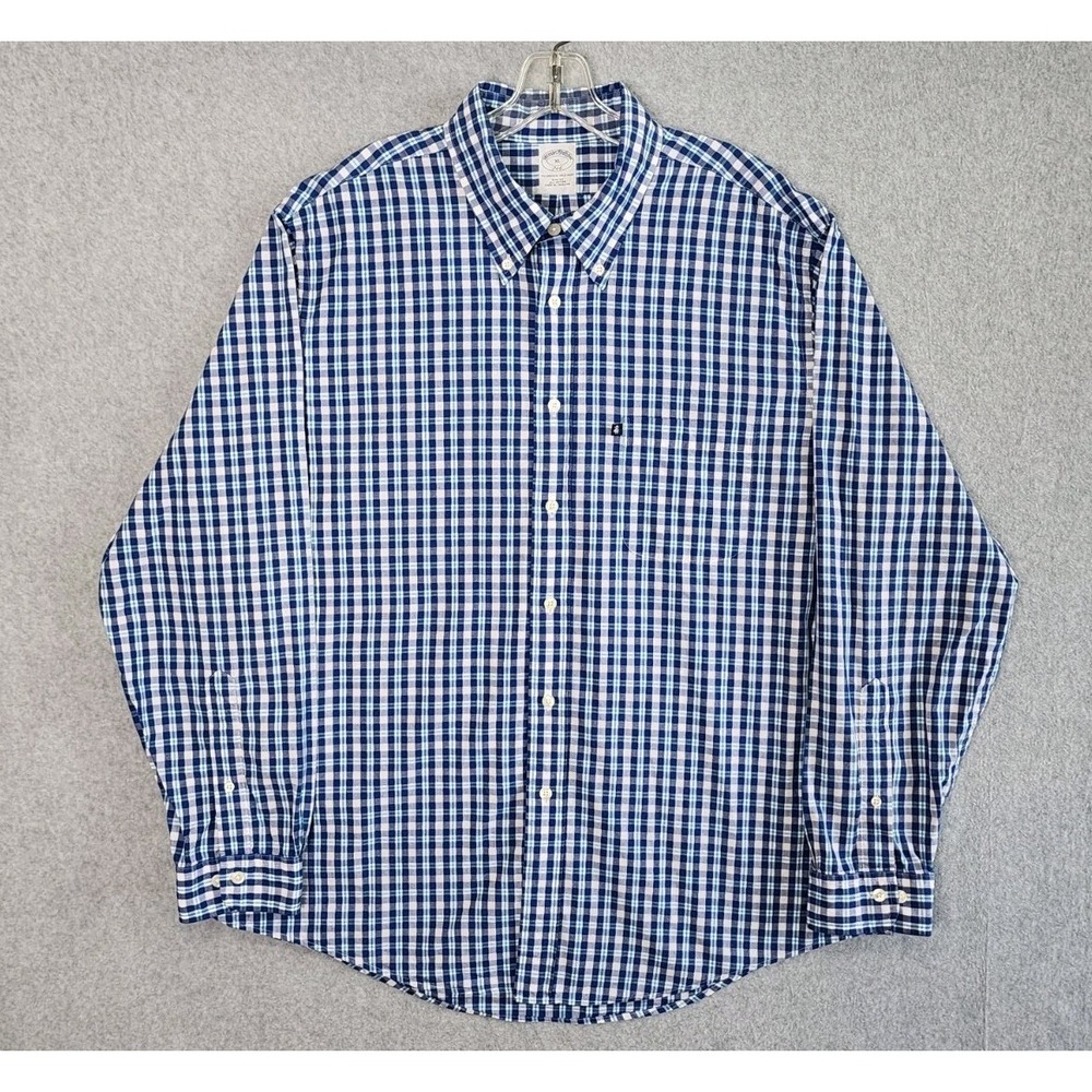 Brooks Brothers 346 Shirt XL Blue Check Slim Button Up Long Sleeve Casual‎ Men